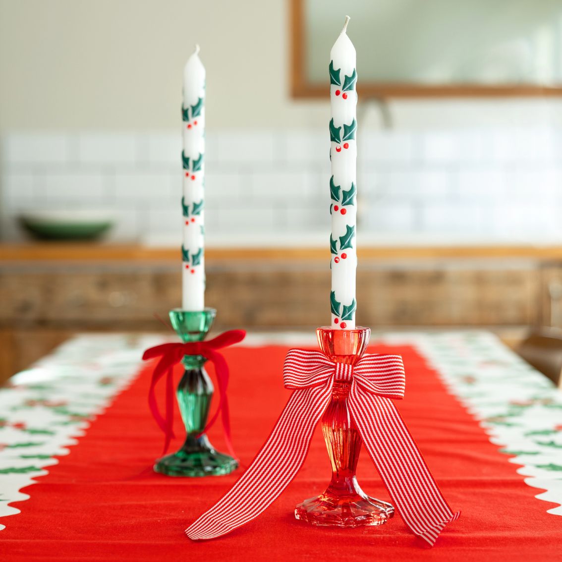 Holly Christmas Dinner Candle