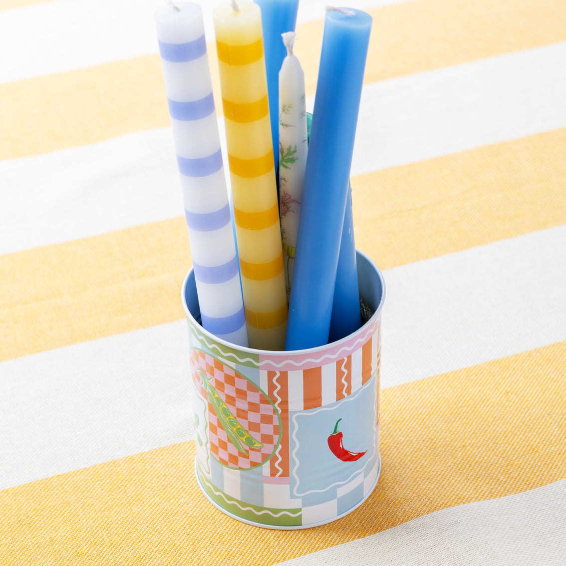 Blue & White Stripe Dinner Candle
