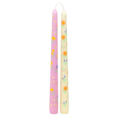 Floral Printed Pale Yellow & Pink Dinner Candles