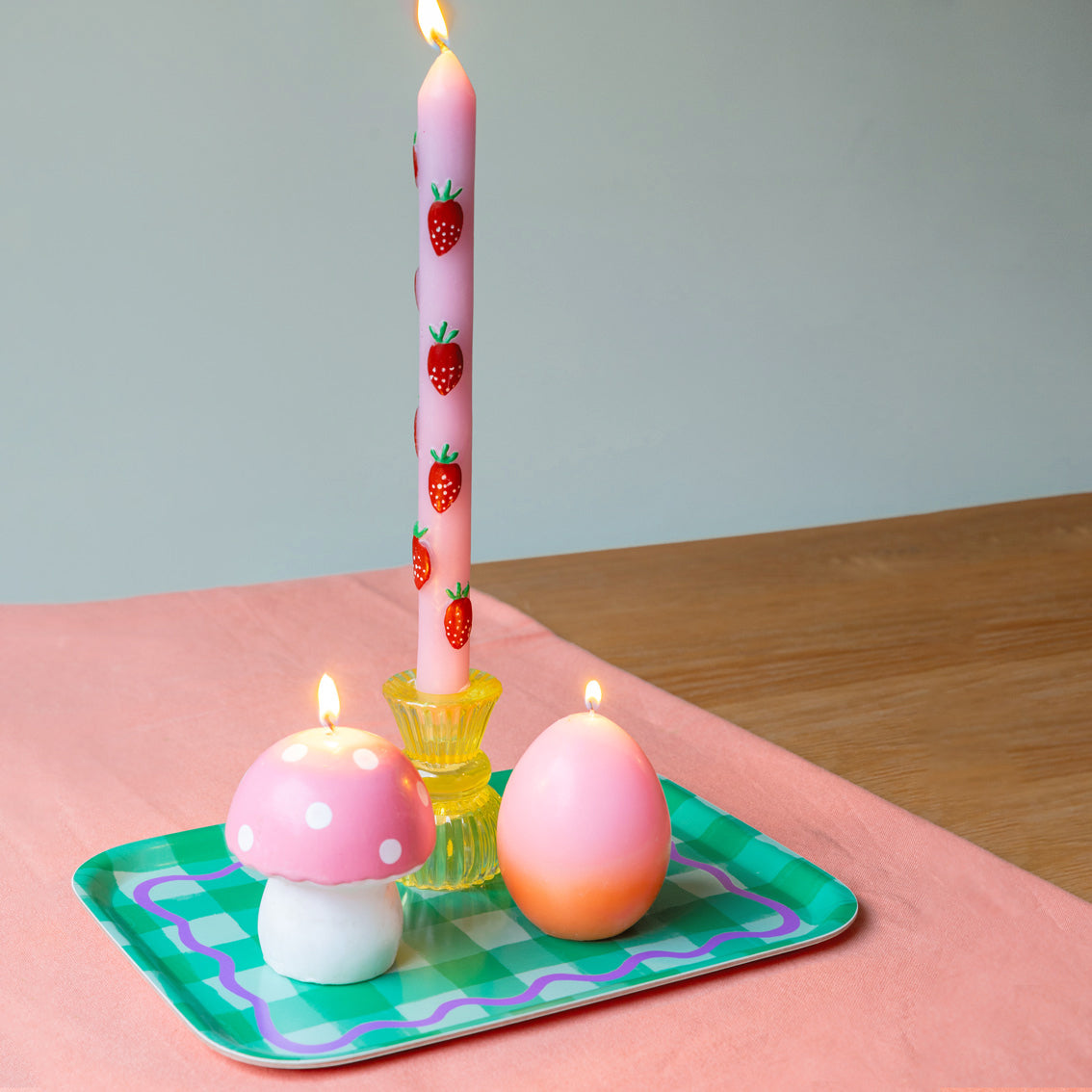 Pink & White Mushroom Candle - Large