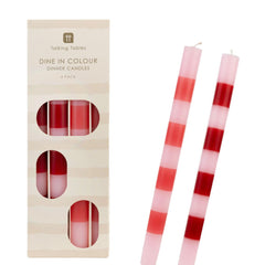 Pink & Red Stripe Dinner Candles - 4 Pack