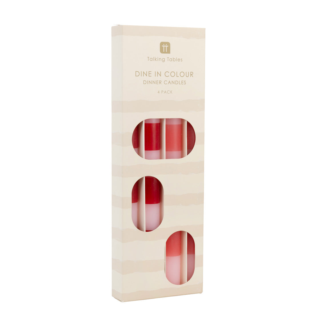 Pink & Red Stripe Dinner Candles - 4 Pack