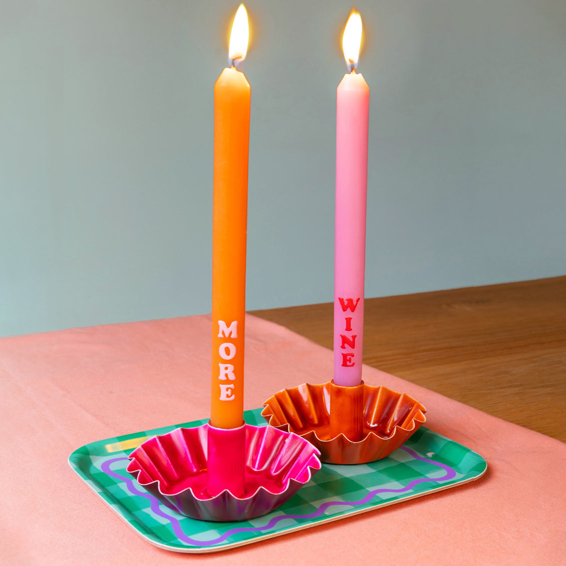 Pink Scalloped Metal Dinner Candle Holder