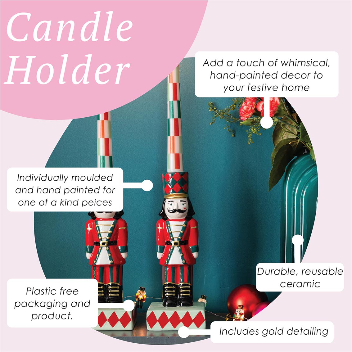 Hand-Painted Nutcracker Candle Holder