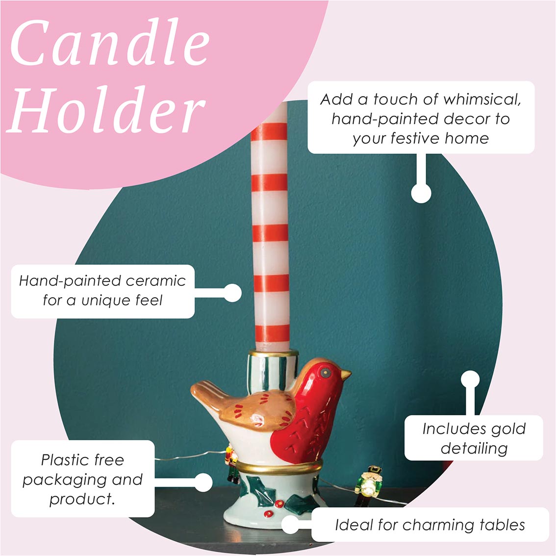 Hand-Painted Robin Candle Holder