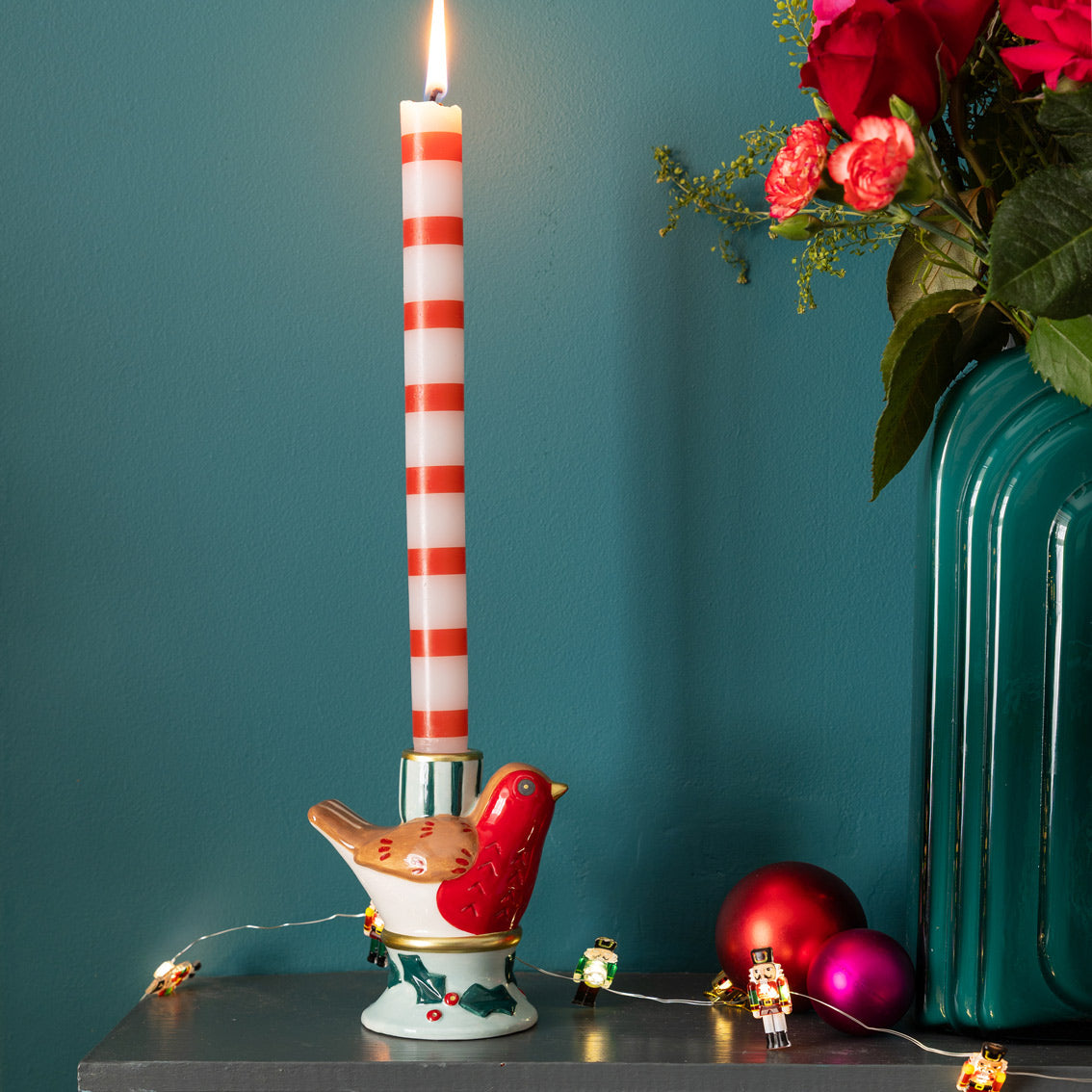 Hand-Painted Robin Candle Holder