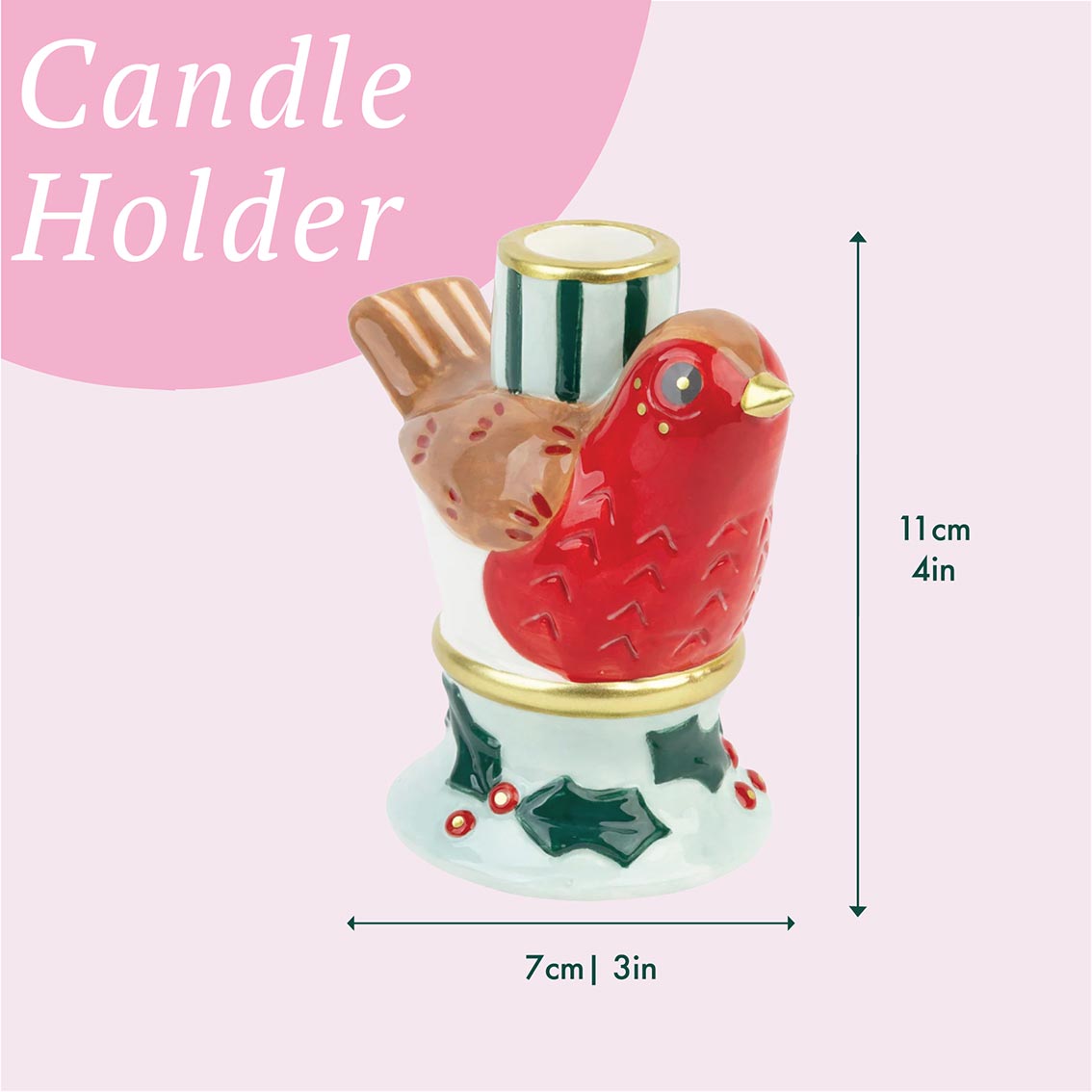 Hand-Painted Robin Candle Holder