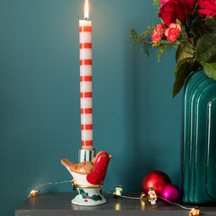 Hand-Painted Robin Candle Holder