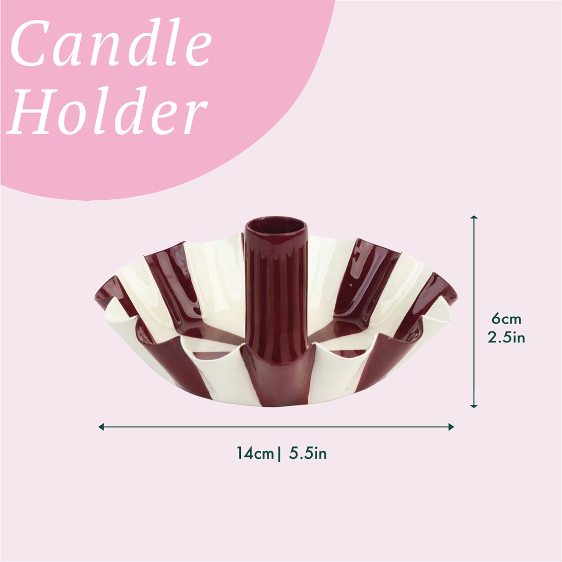 Burgundy Stripe Scalloped Candle Holder