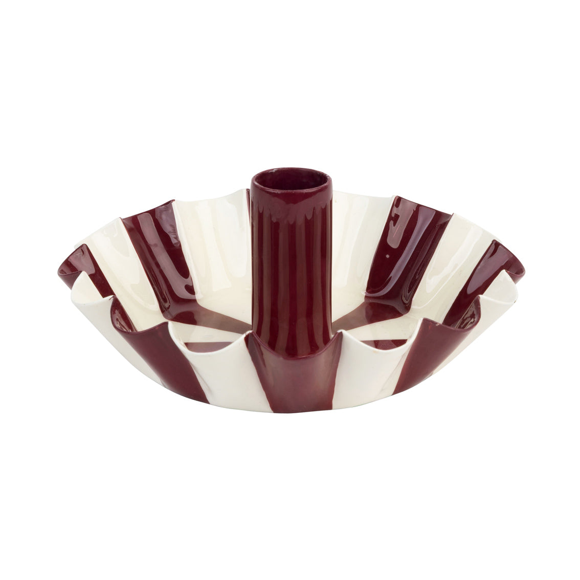Burgundy Stripe Scalloped Candle Holder