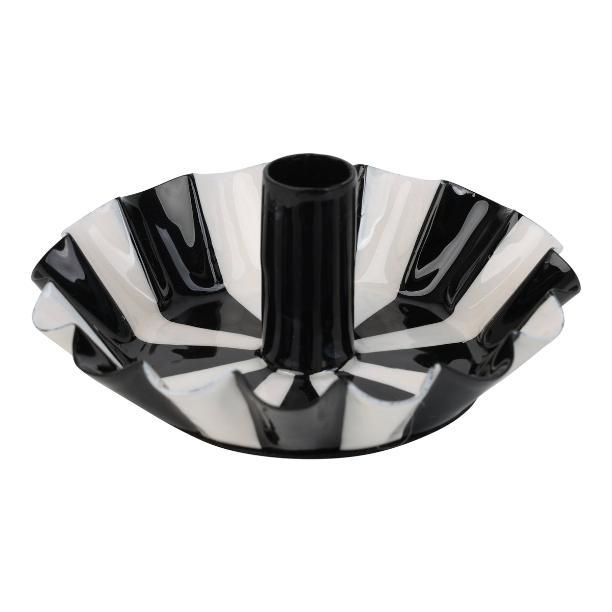 Black White Stripe Scalloped Candle Holder