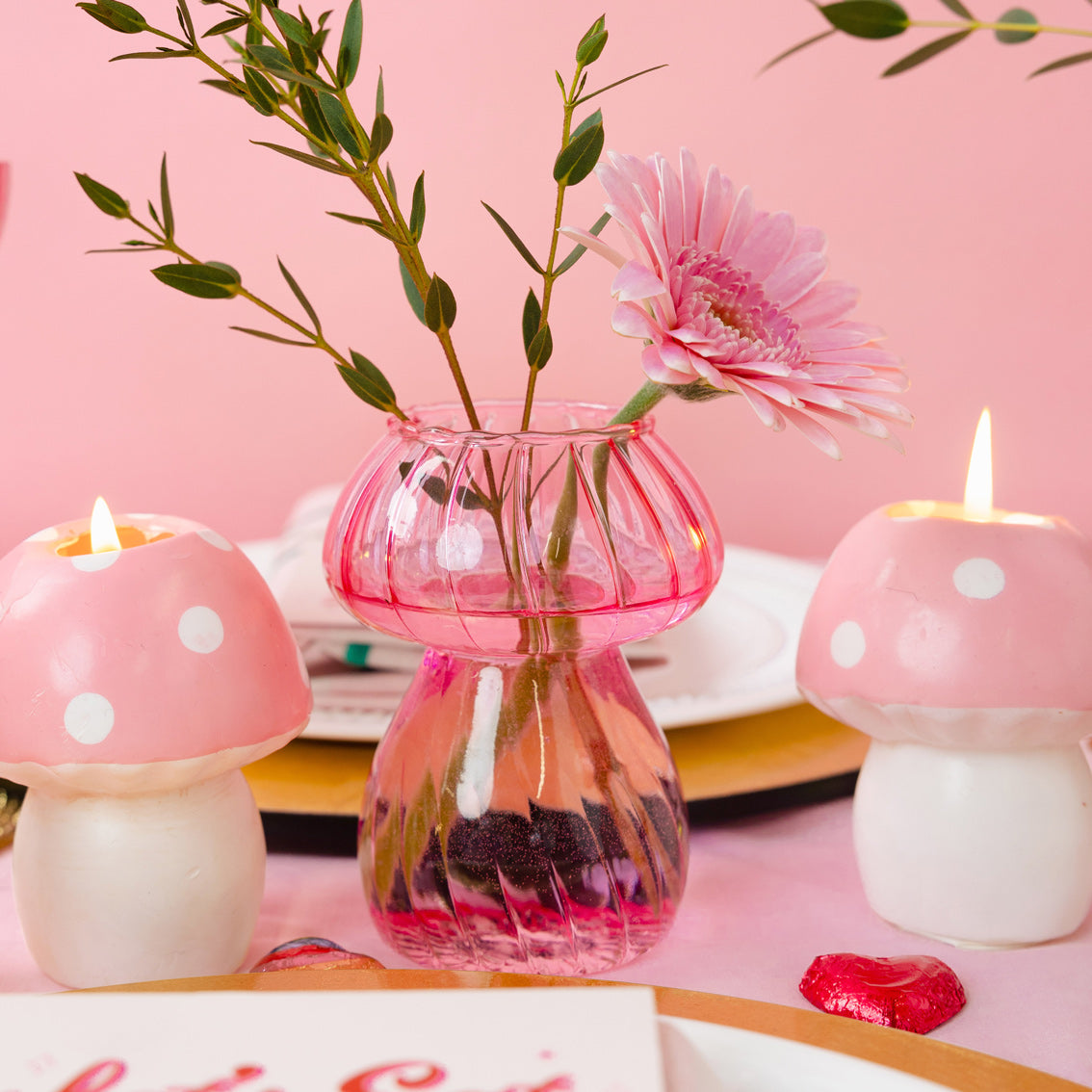 Pink & White Mushroom Candle - Large