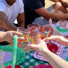 Bright Striped Multi-Coloured Glass Tumblers - 6 Pack