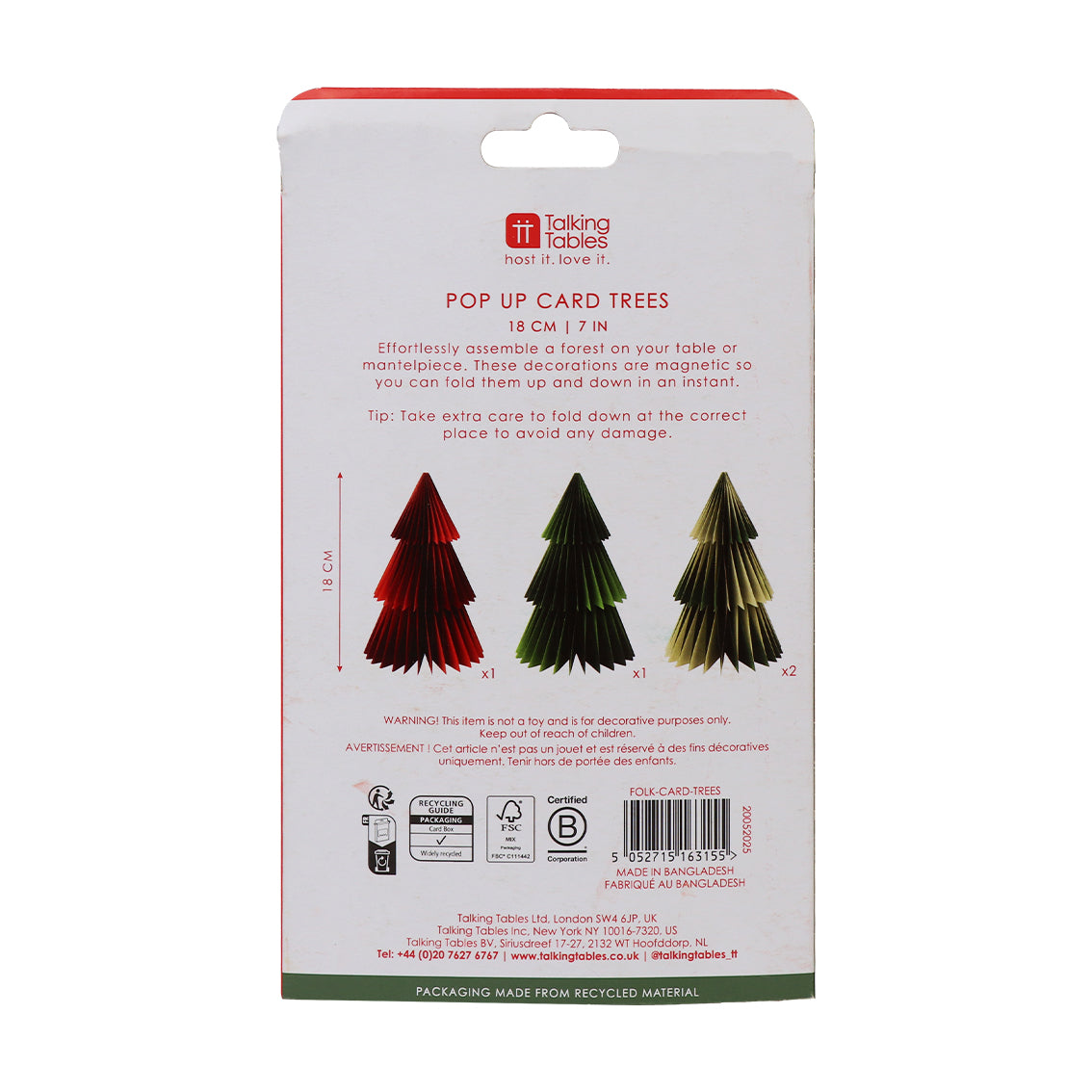 Pop Up Card Tree Decorations - 4 Pack
