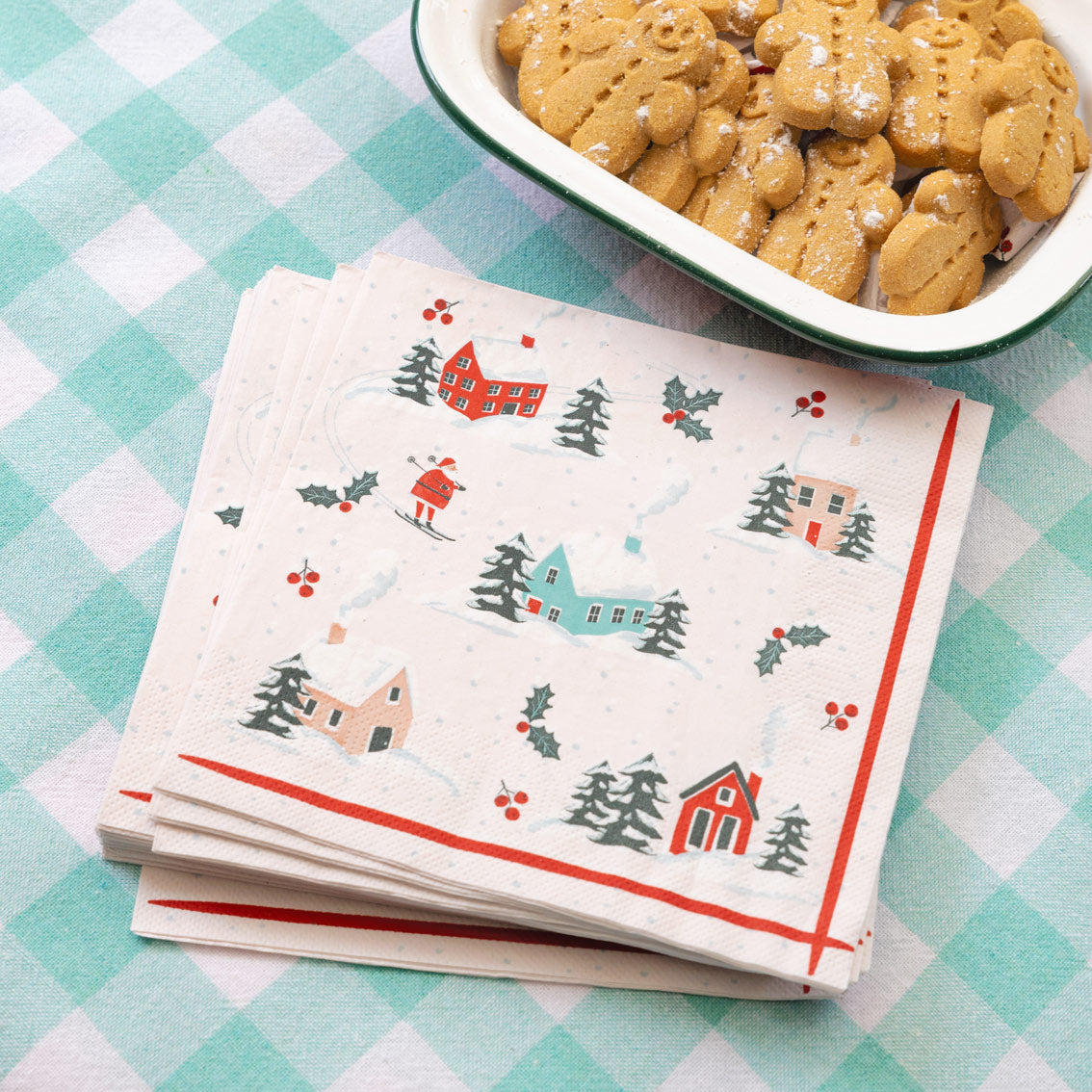 Fun Santa Skiing Christmas Paper Napkins – 20 Pack