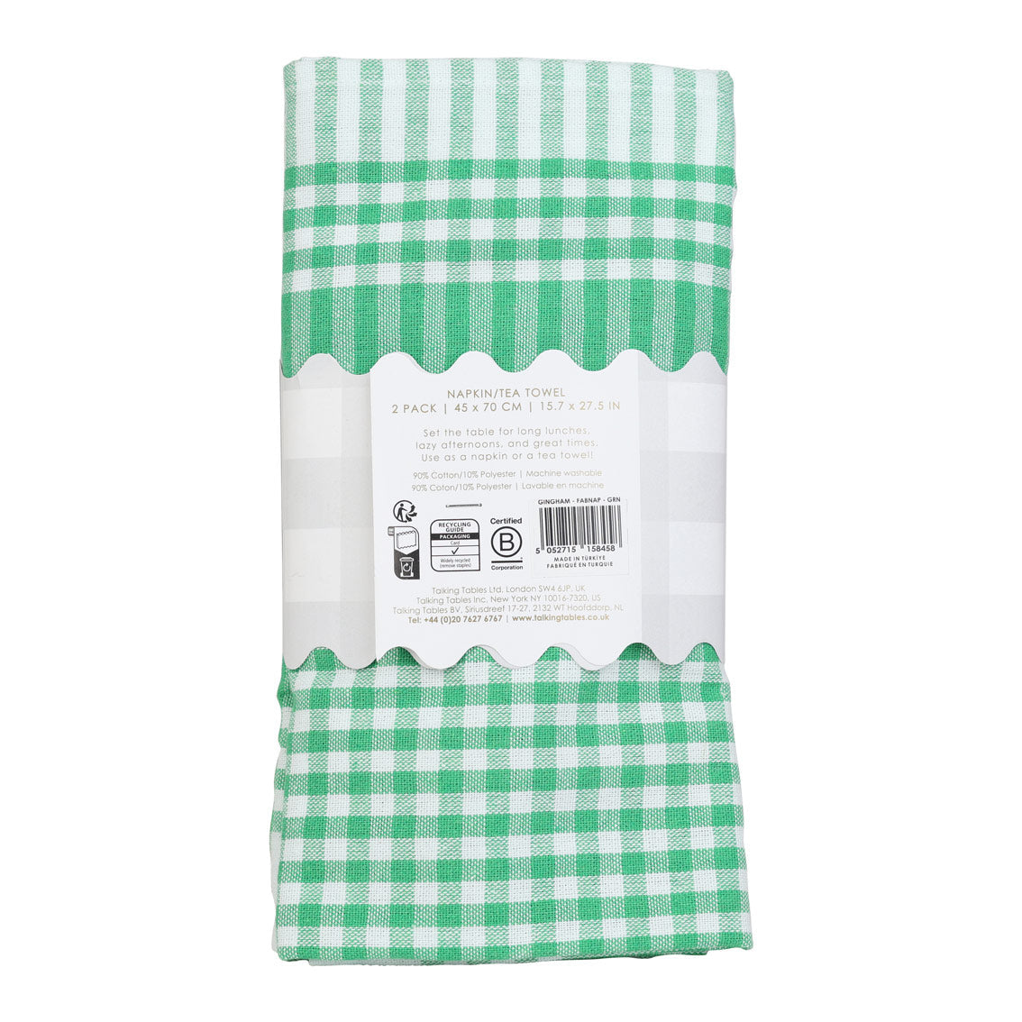 Green & White Gingham Tea Towels/Napkins