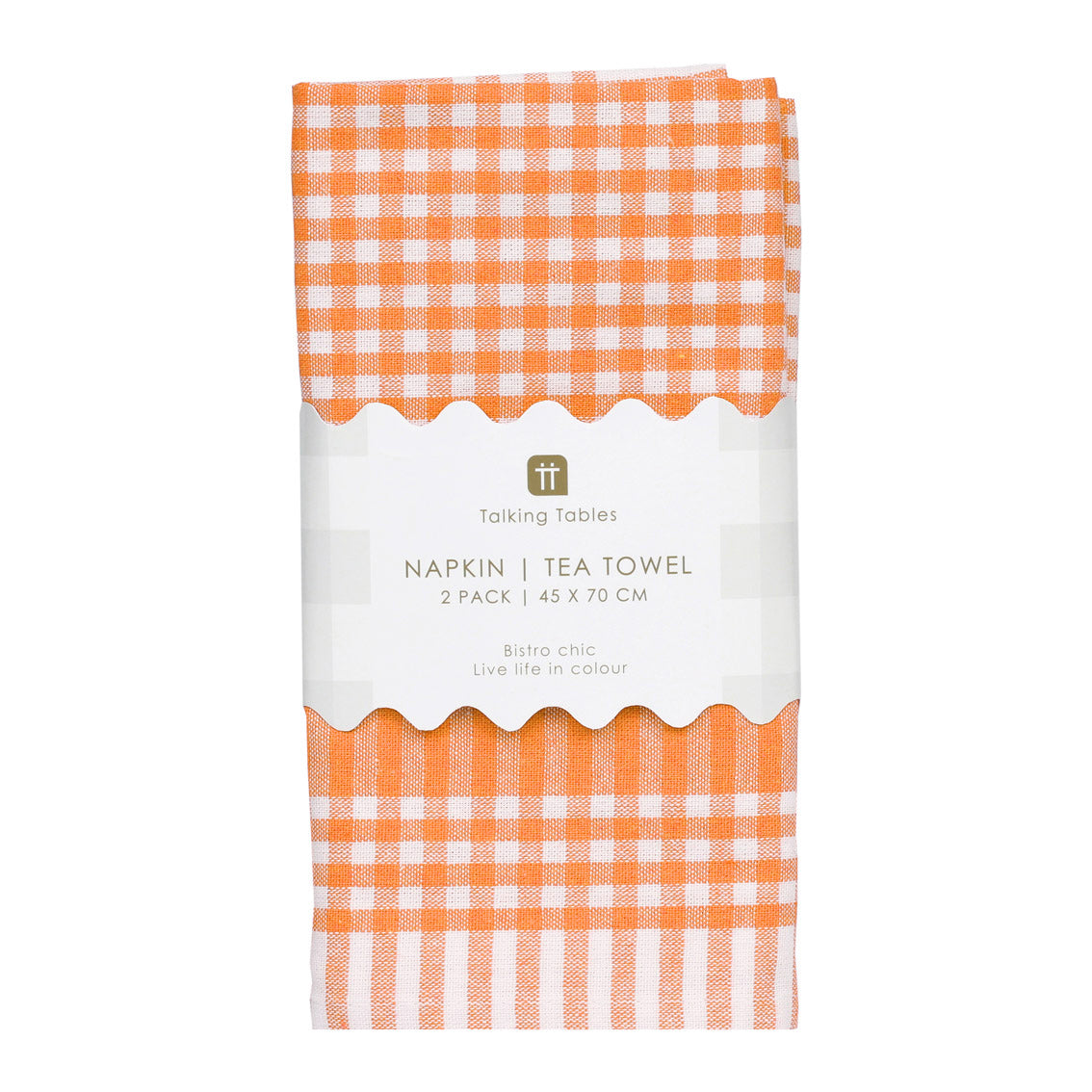 Orange & White Fabric Gingham Napkins/Tea Towels - 2 Pack