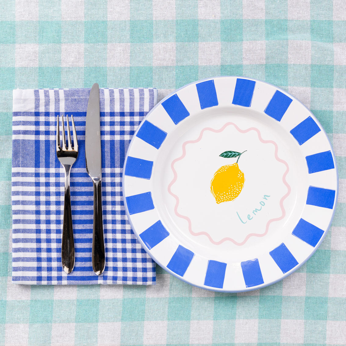 Blue & White Fabric Gingham Napkins/Tea Towels - 4 Pack