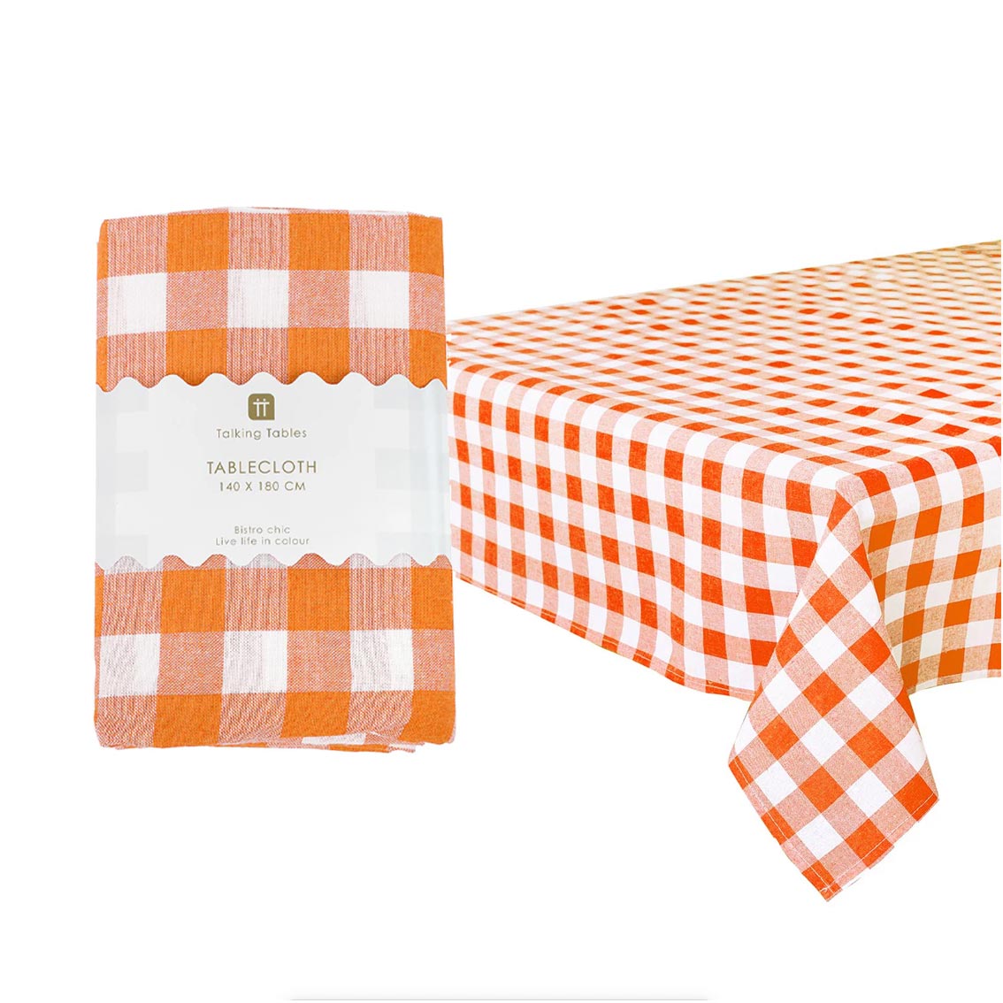 Orange & White Fabric Gingham Tablecloth