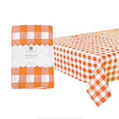 Orange & White Fabric Gingham Tablecloth
