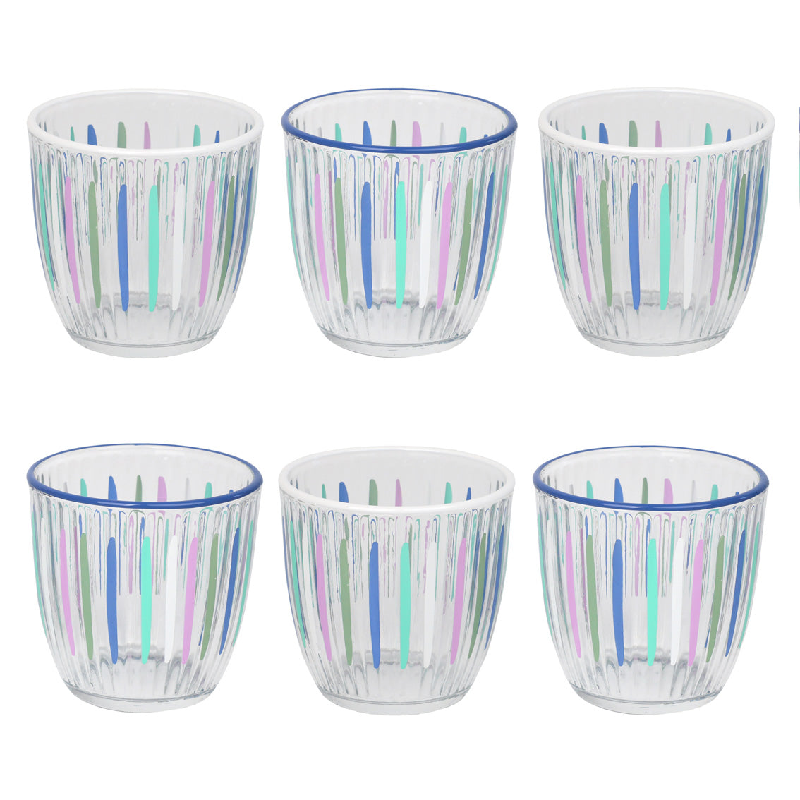 Blue & White Stripe Glass Tumblers - 6 Pack