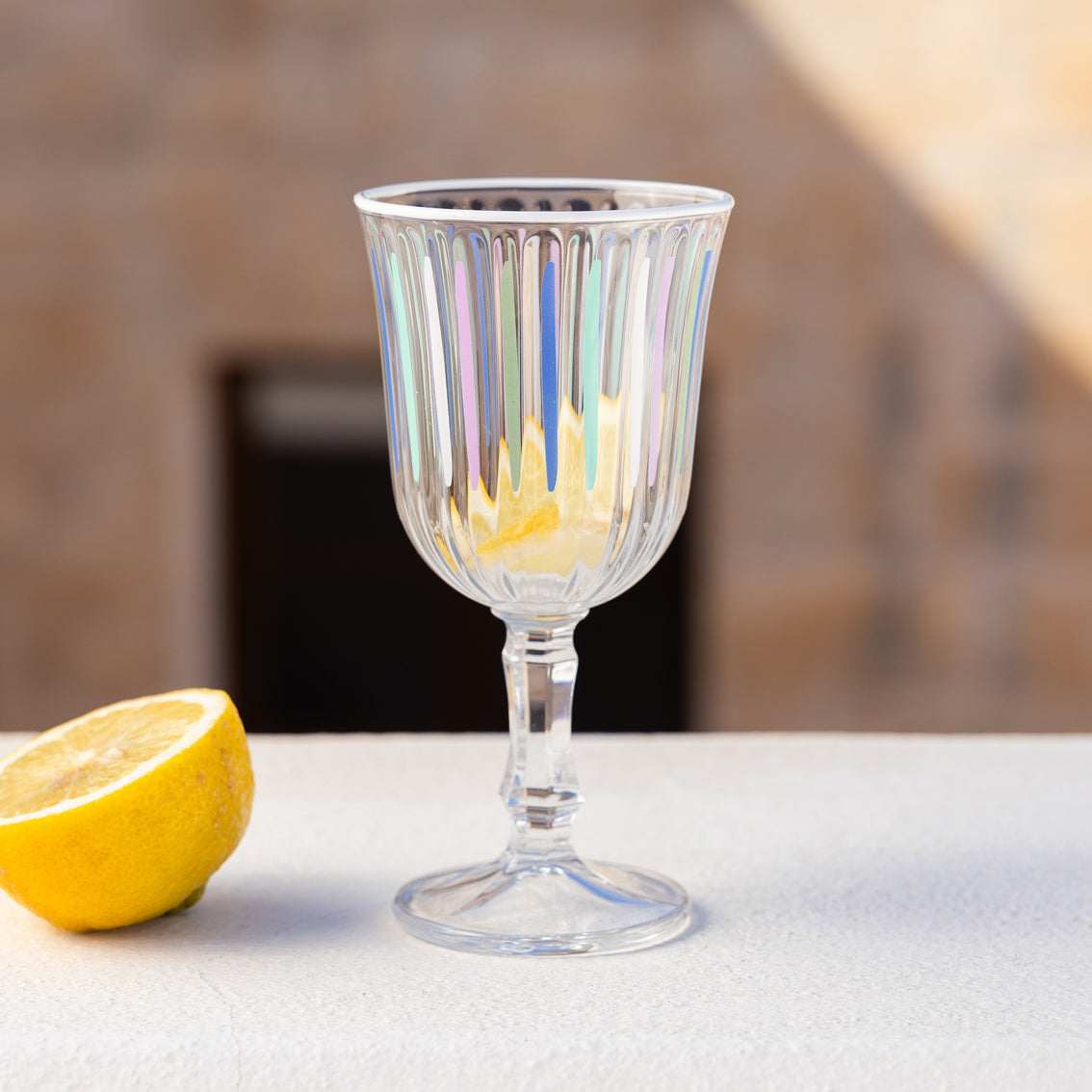 Blue & White Stripe Wine Glasses - 6 Pack