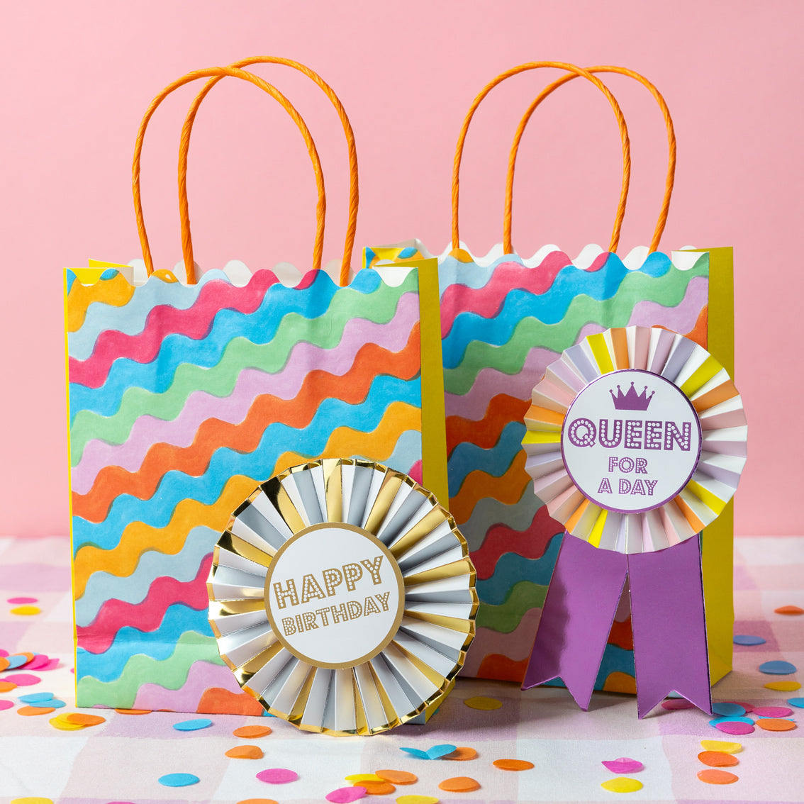 Multi Coloured "Queen For A Day" Birthday Rosette Badge