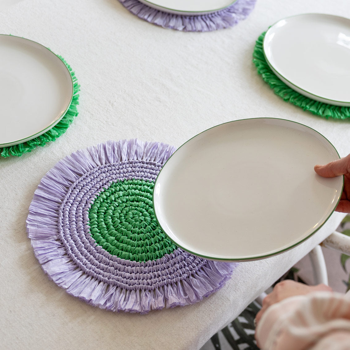 Lilac & Green Paper Raffia Placemats - 2 Pack
