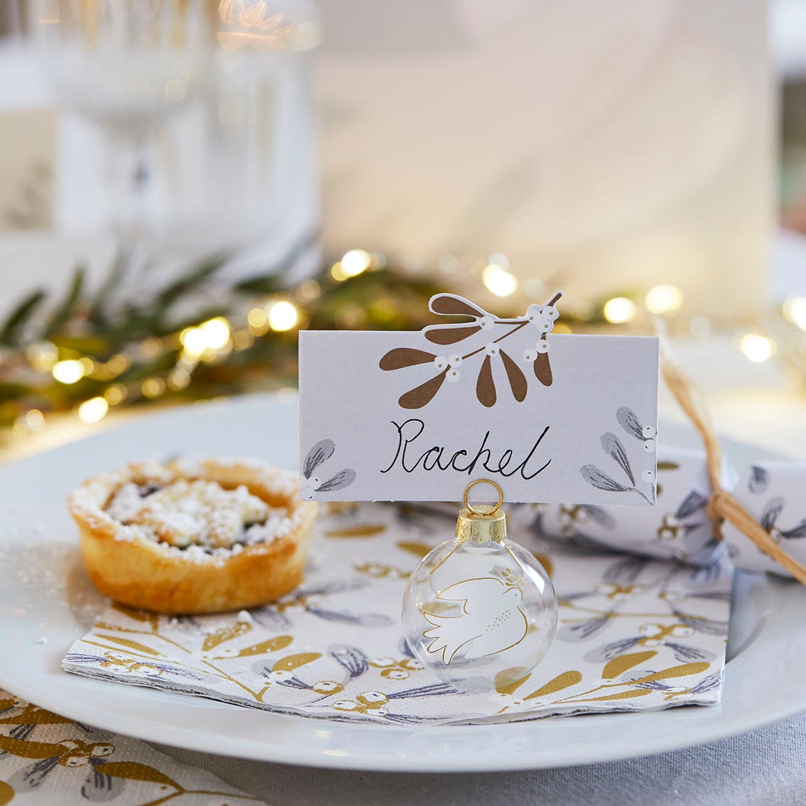 Mistletoe Glass Bauble Place Card Holders - 6 Pack