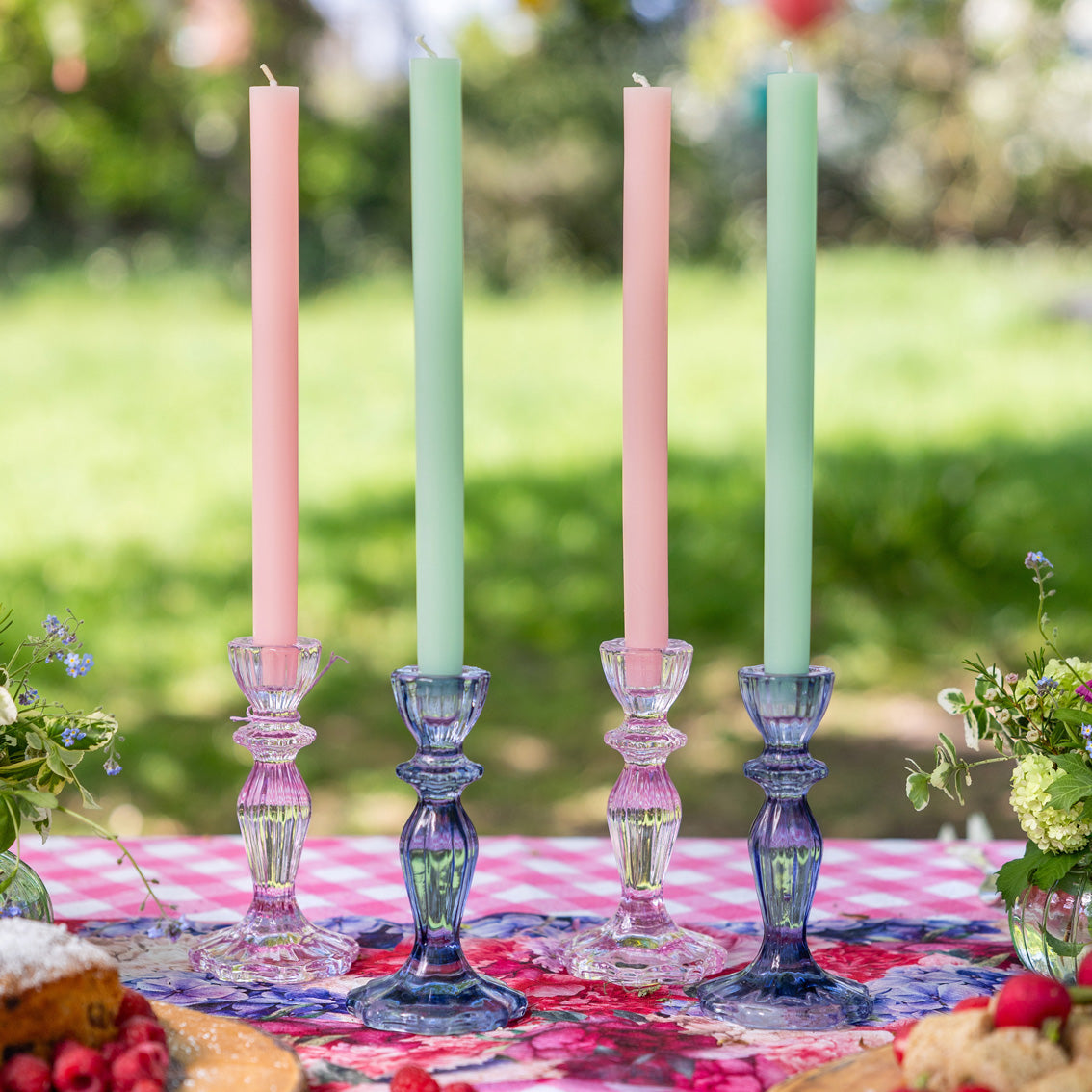 Pink Glass Candlestick Holder