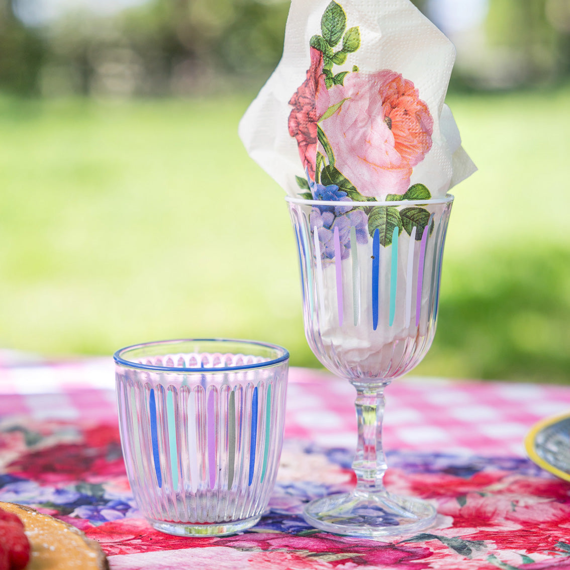 Blue & White Stripe Glass Tumblers - 6 Pack