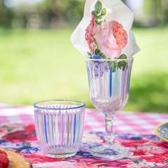 Blue & White Stripe Glass Tumblers - 6 Pack