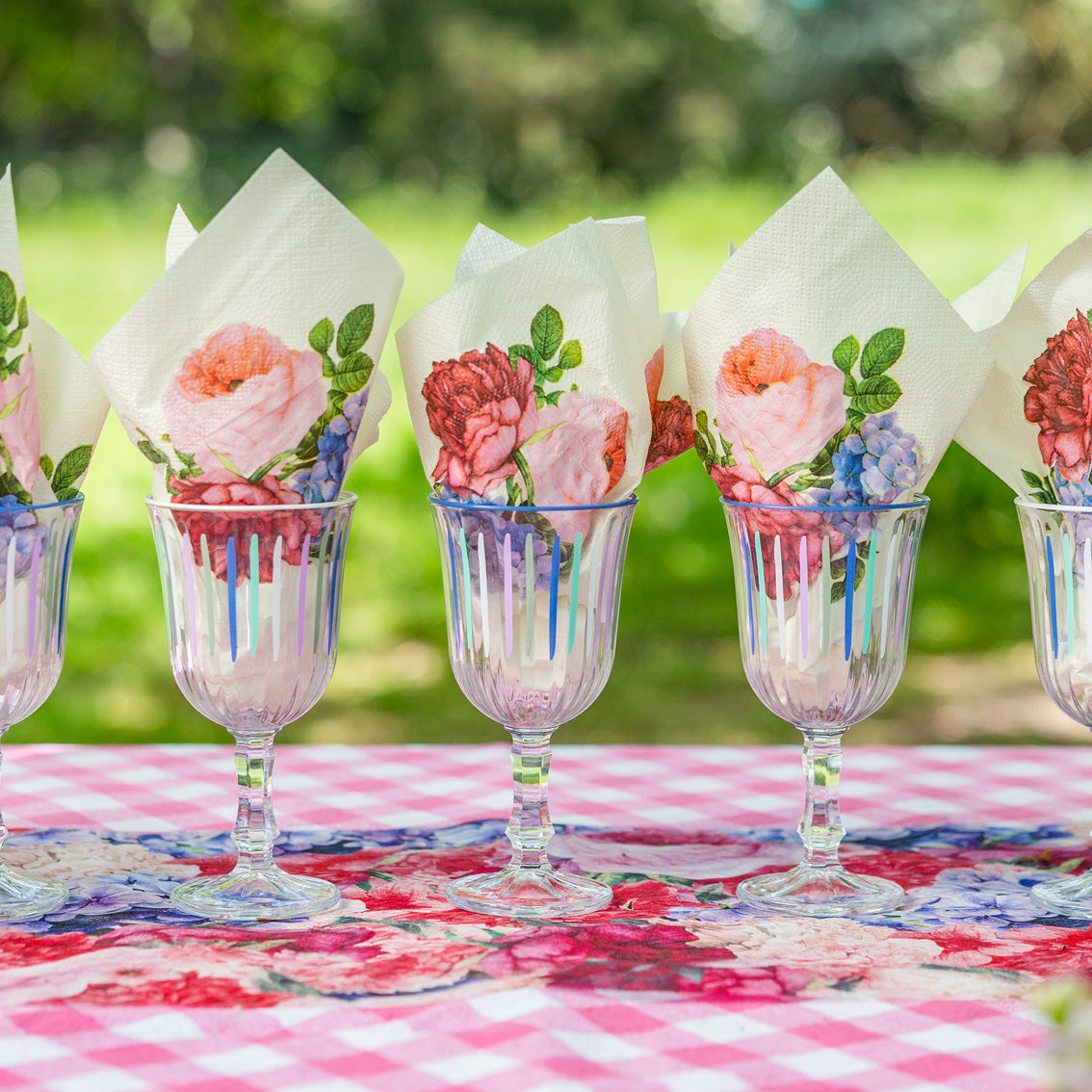 Blue & White Stripe Wine Glasses - 6 Pack