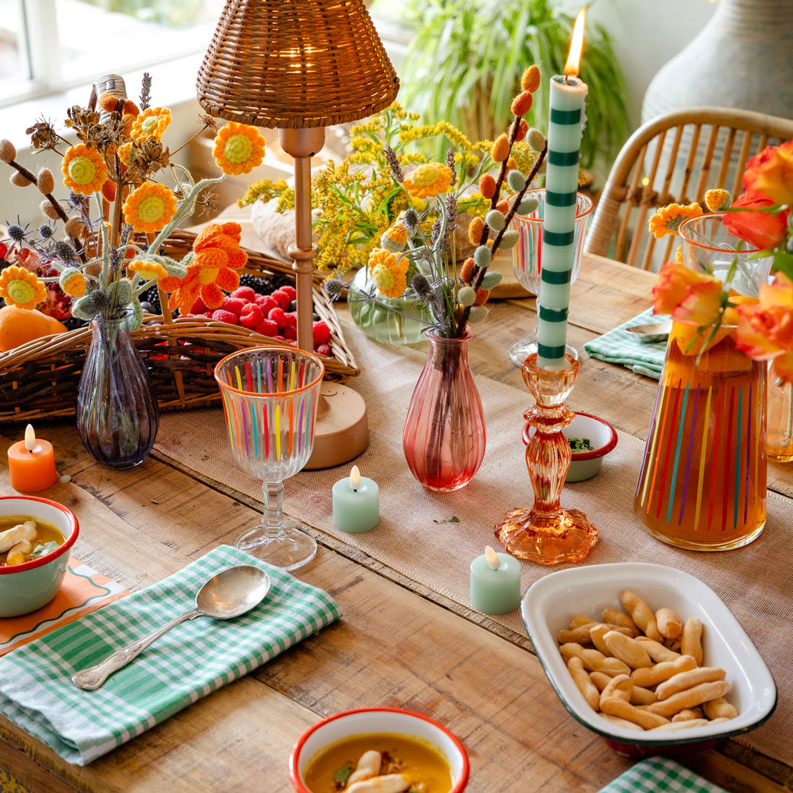 Green Stripe Dinner Candle