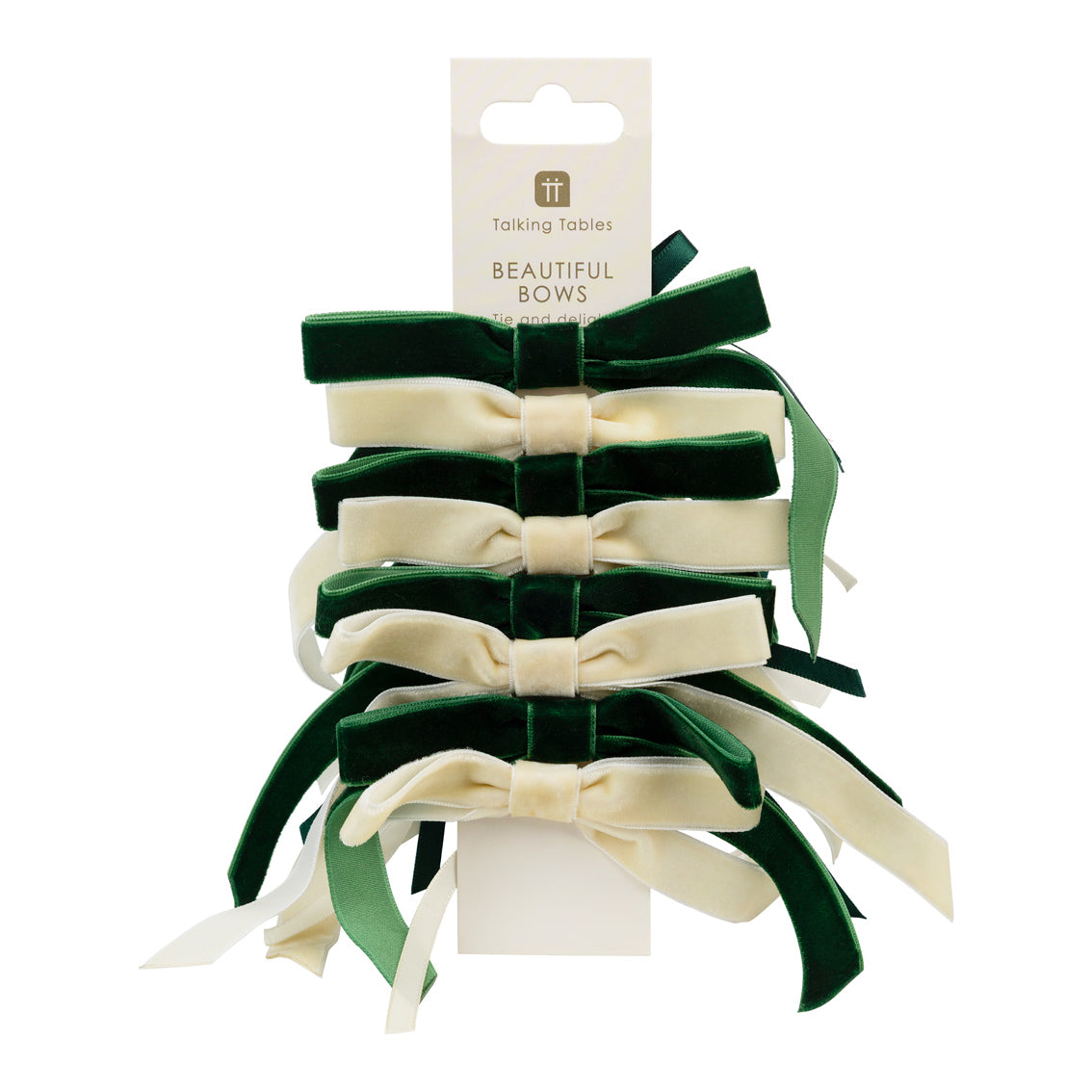 Green & Cream Velvet Bows - 8 Pack