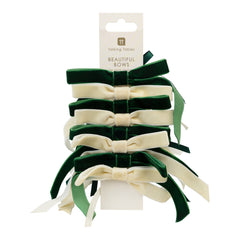 Green & Cream Velvet Bows - 8 Pack