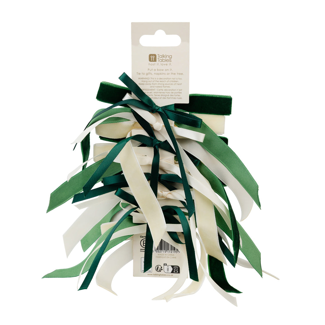 Green & Cream Velvet Bows - 8 Pack