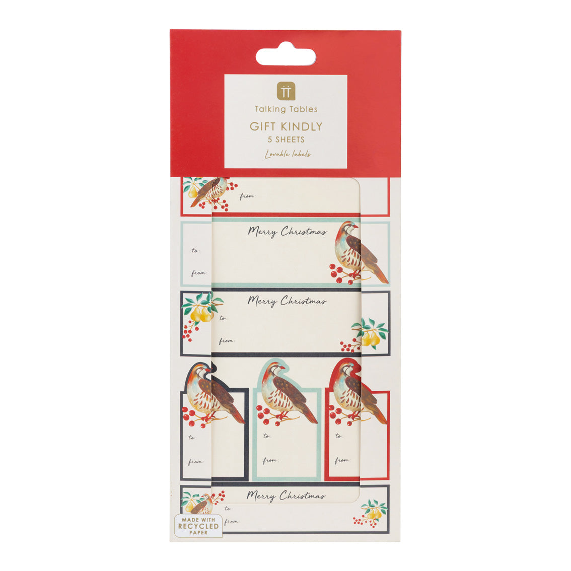 Partridge & Pear Christmas Gift Labels - 50 Pack
