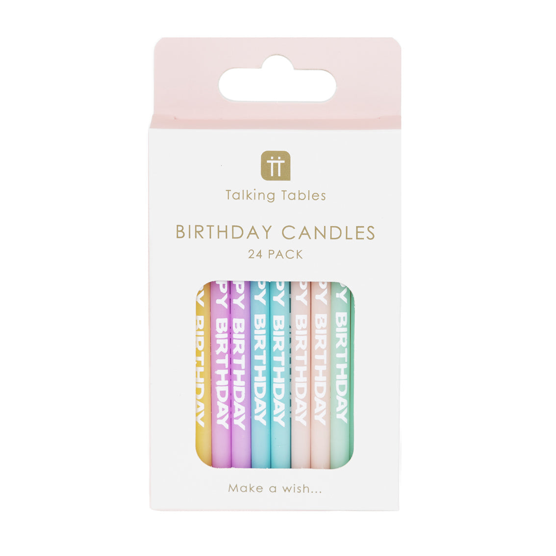 Pastel Printed 'Happy Birthday' Candles - 24 Pack