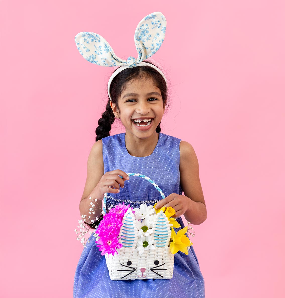 Blue & White Fabric Bunny Ears Headband