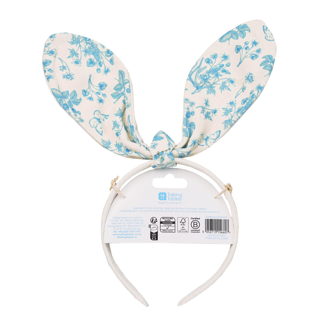 Blue & White Fabric Bunny Ears Headband