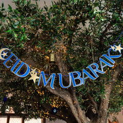 Navy & Gold Eid Mubarak Paper Garland Banner