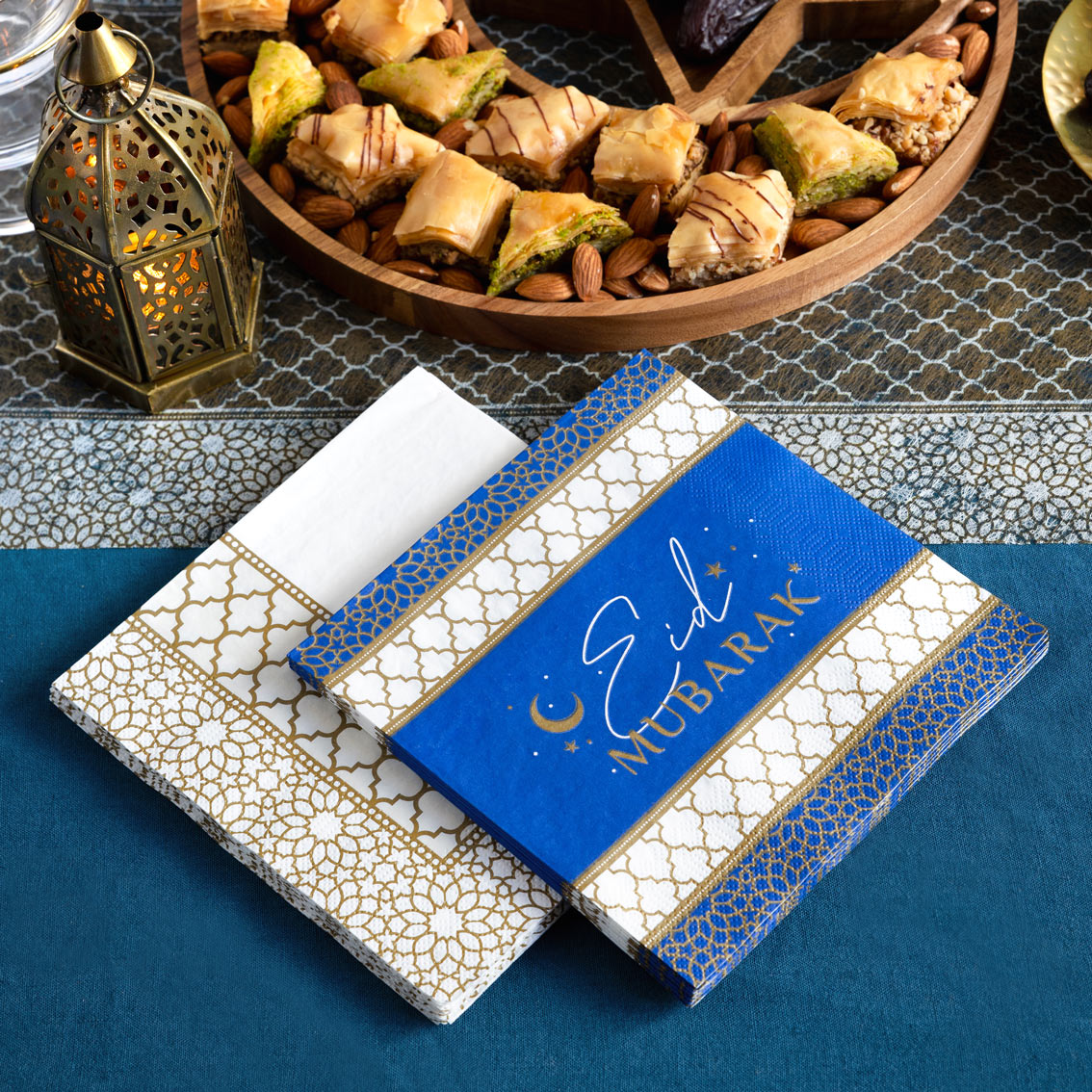 Gold & White Mosaic Paper Napkins - 20 Pack
