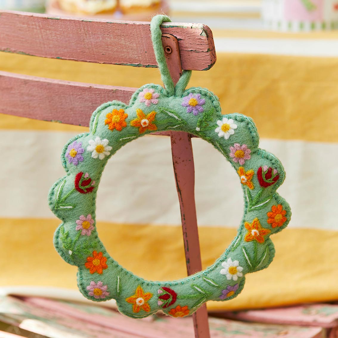 Floral Felt Hanging Wreath - 22cm
