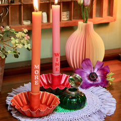 Orange Scalloped Metal Dinner Candle Holder