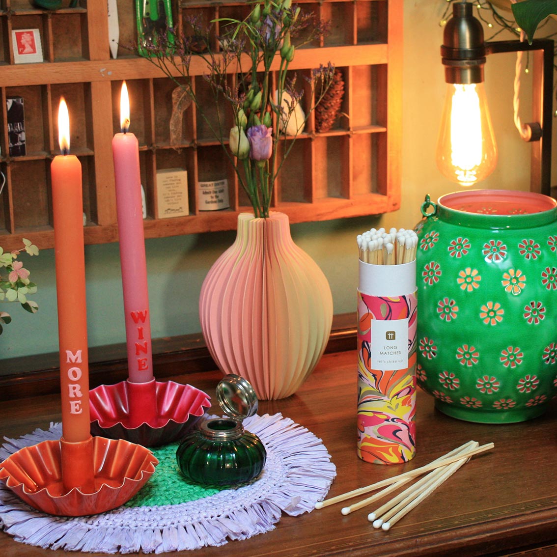 Orange Scalloped Metal Dinner Candle Holder