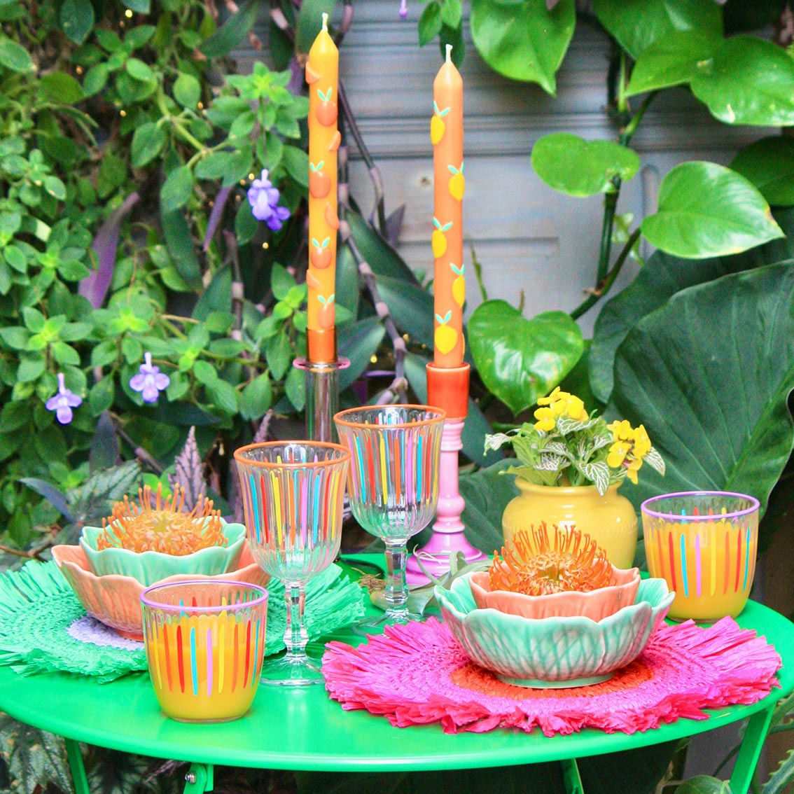 Lilac & Green Paper Raffia Placemats - 2 Pack