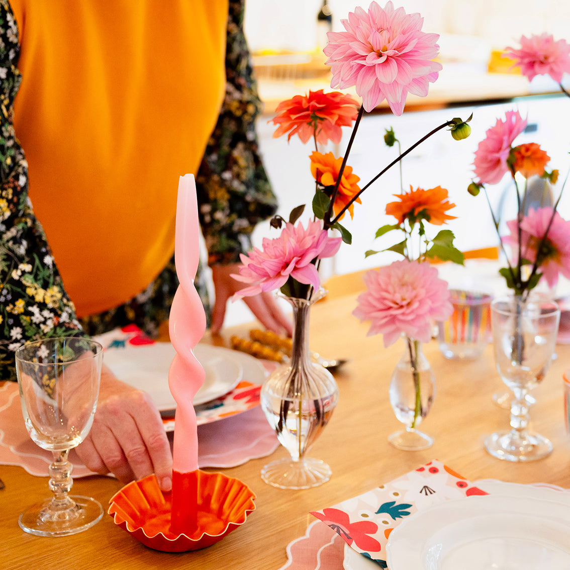 Orange Scalloped Metal Dinner Candle Holder