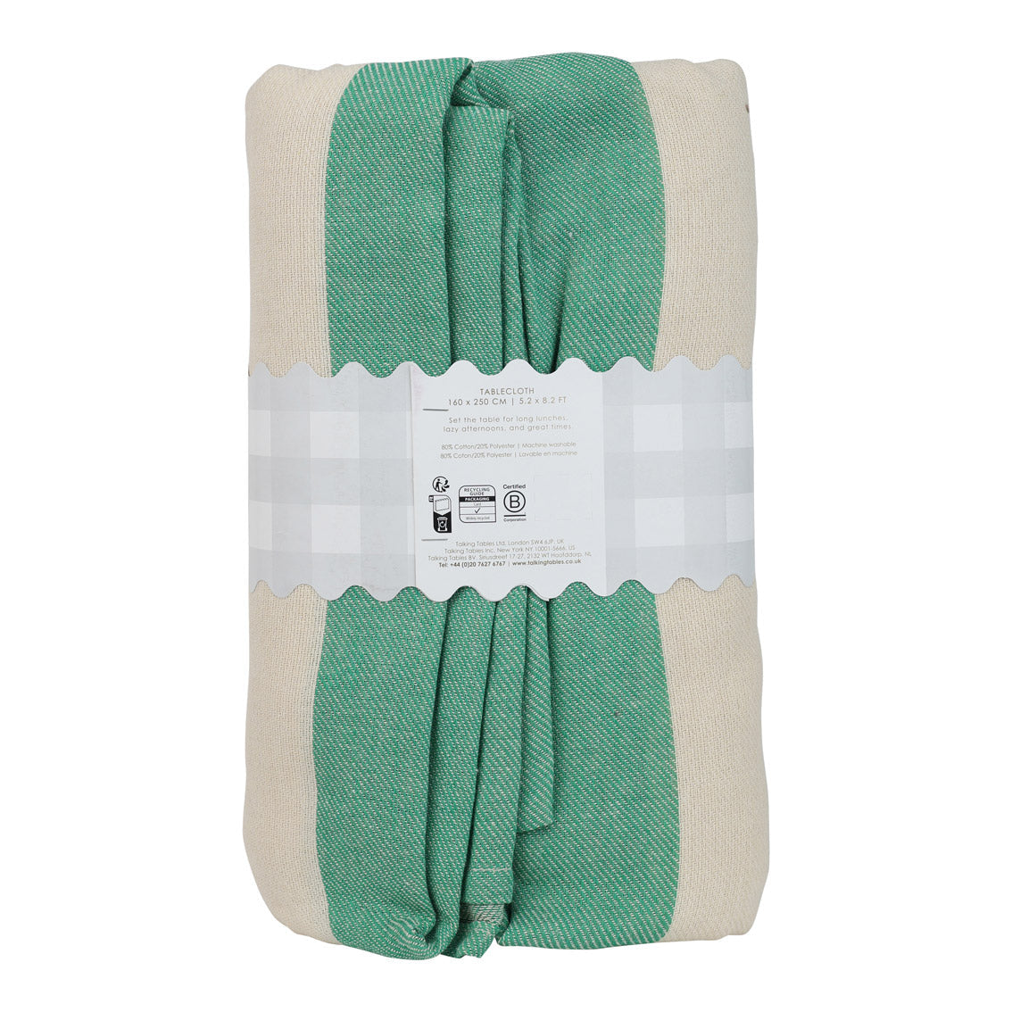 Green Stripe Cotton XL Tablecloth - 160cm x 250cm