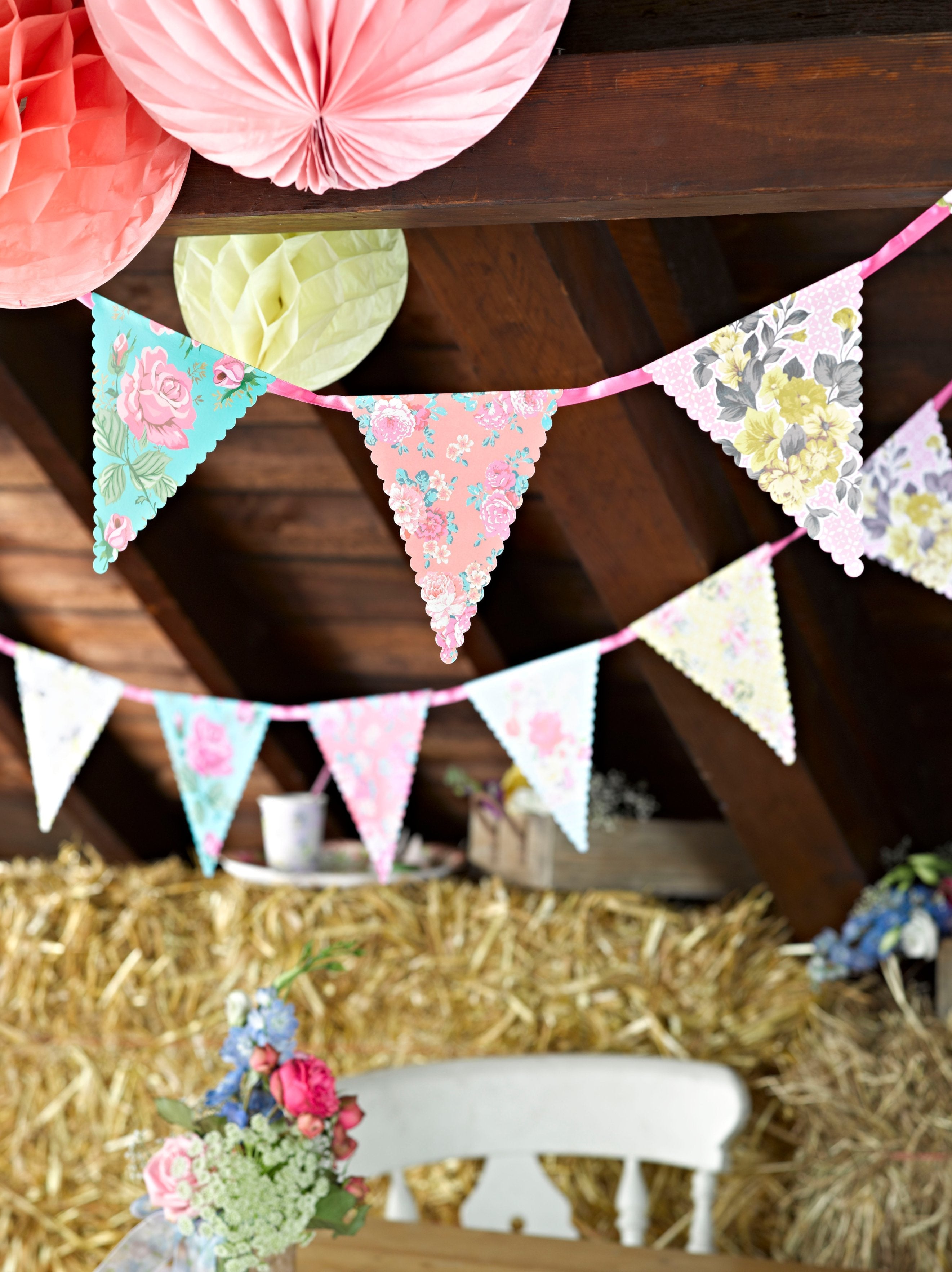 Floral Paper Bunting Banner
